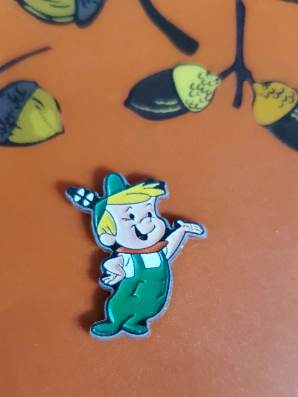 Vintage Cartoon Elroy Acrylic Pin - Green Overalls
